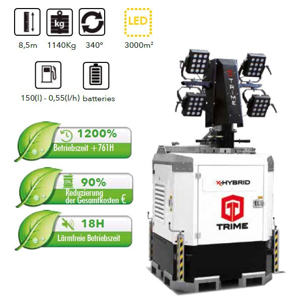 TRIME X-HYBRID 8,5 m Mast 4 x 150 W LED Flutlicht