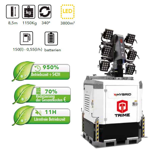 TRIME X-HYBRID 8,5 m Mast 6 x 150 W LED Flutlicht
